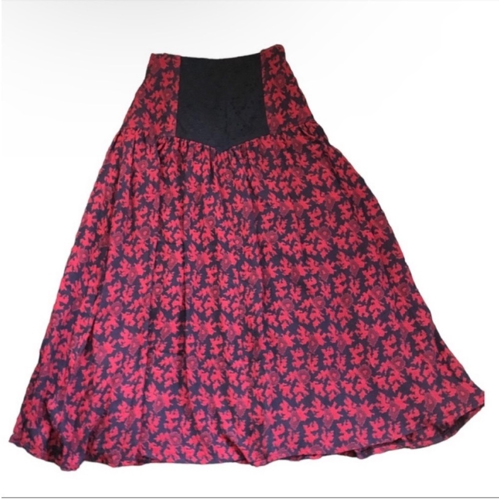 Vintage New Donna Goth Lace Panel Midi Skirt Red Black Victorian Romantic 38/XXS